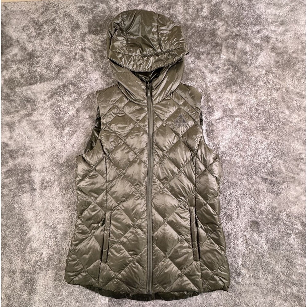Gerry Women’s Duck Down Puffer Vest Hooded Cypress Green Medium Lightweight